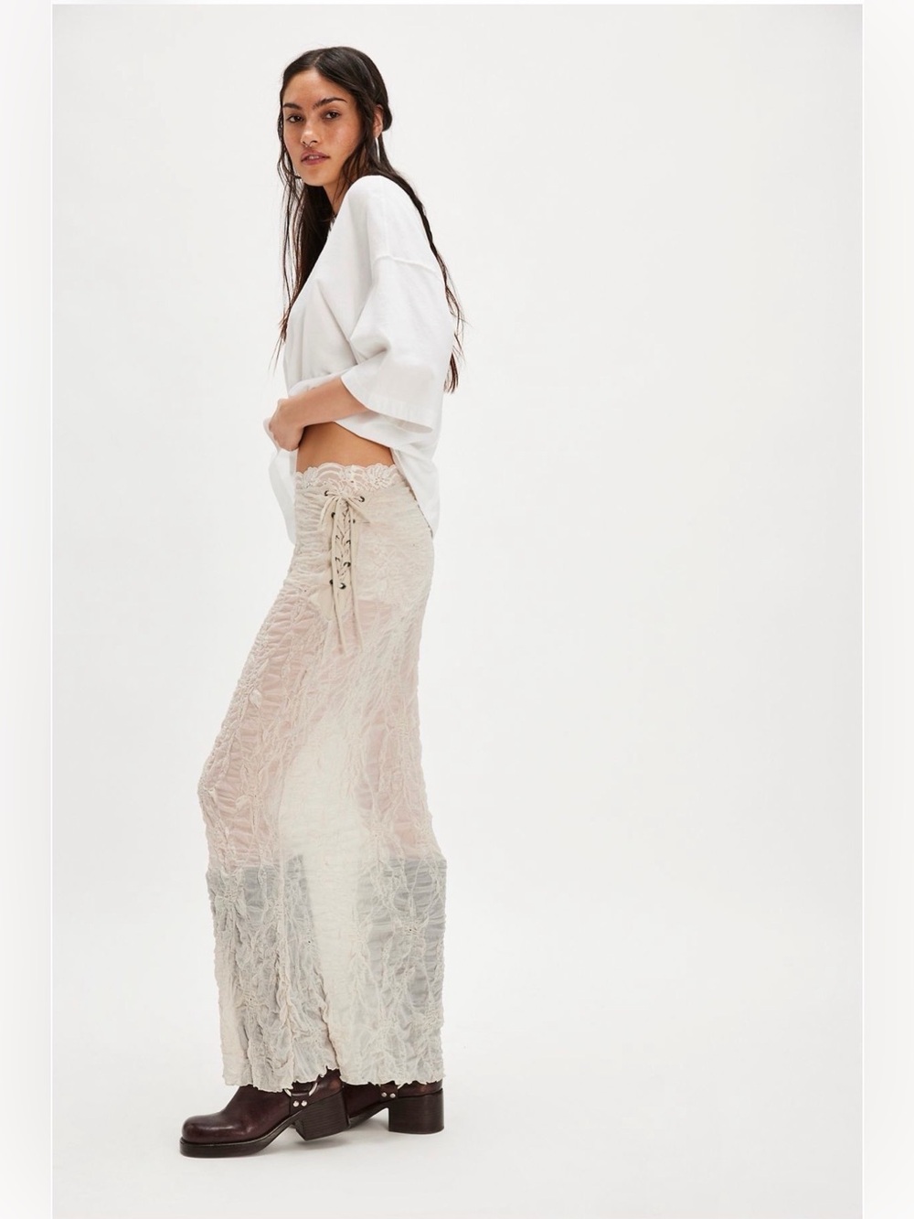 NWT ESTHE by Free People Jacquard Sheer Maxi Skirt Off White Size Large
